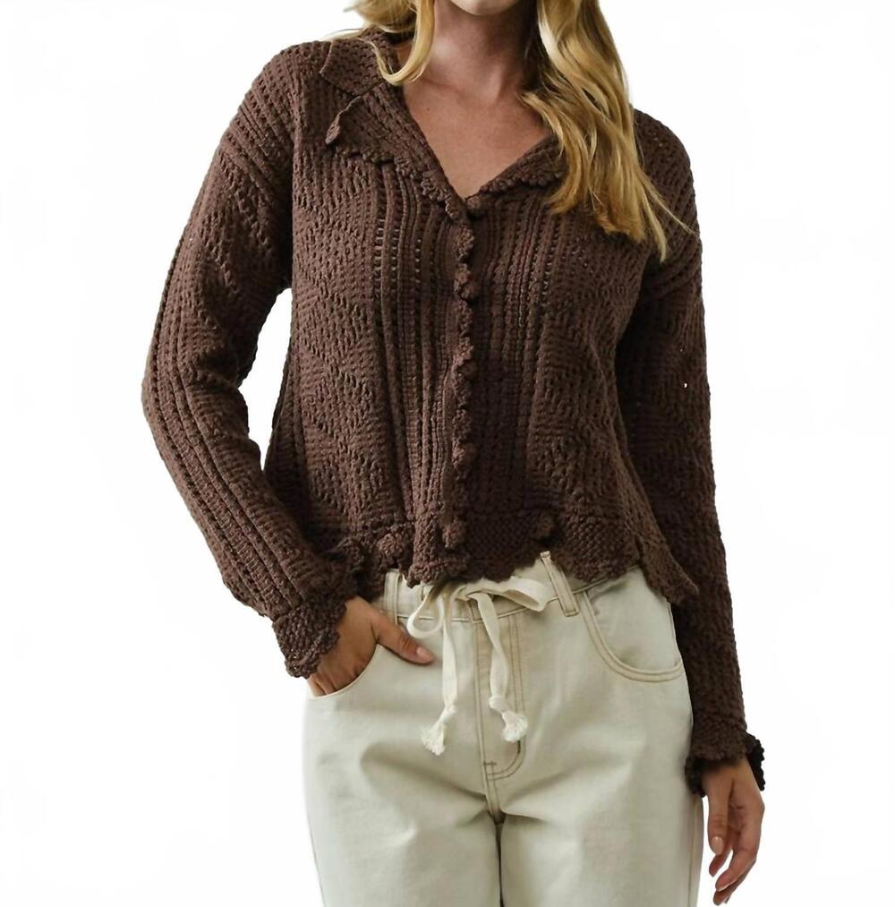 NEW AARON & AMBER timeless open knit cardigan in brown
